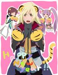  2boys animal_ears asbel_lhant bad_id bad_pixiv_id blonde_hair brown_hair cat_paws claws fangs happy_new_year highres long_hair multiple_boys new_year no_nose o-ring open_mouth paws purple_hair richard_(tales) sasayama_panda short_hair sketch sophie_(tales) tail tales_of_(series) tales_of_graces tiger_ears tiger_tail twintails yellow_eyes 