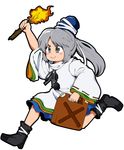  bad_id bad_pixiv_id blush_stickers fire flame fuantei gas_can grey_eyes grey_hair hat japanese_clothes jerry_can kariginu long_hair mononobe_no_futo ponytail skirt smile solo sparkle tate_eboshi torch touhou 
