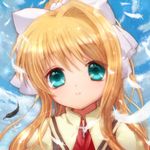  air blonde_hair blue_eyes close-up feathers hair_ribbon kamio_misuzu lelouna long_hair ponytail ribbon school_uniform solo 