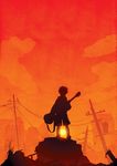  bass_guitar city ddreams flcl from_behind horizon instrument male_focus nandaba_naota power_lines ruins shorts silhouette sky solo standing sunset 