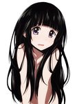  bangs black_hair blunt_bangs blush breasts chitanda_eru cleavage hyouka long_hair medium_breasts navel nude purple_eyes simple_background solo sweat tom_(drpow) very_long_hair wavy_mouth white_background 