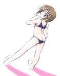  bikini blue_eyes brown_hair jason_(kaiten_kussaku_kikou) looking_at_viewer looking_back original short_hair simple_background solo swimsuit white_background 