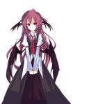  arm_garter bat_wings bow dress_shirt expressionless head_wings koakuma long_hair looking_at_viewer low_wings loxodon messy_hair necktie red_eyes red_hair red_ribbon ribbon shirt skirt solo touhou transparent_background untucked v_arms very_long_hair vest white_shirt wings 