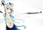  absurdres blush green_eyes highres holding instrument jiaoshouwen luo_tianyi simple_background solo vocaloid vocanese 