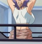  animated animated_gif arbeit_shiyou!!_let`s_arbeit! backboob bouncing_breasts breasts harase_yuri huge_breasts lowres magic nipples open_clothes open_shirt purple_hair shirt undressing 