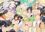  6+girls :o adjusting_eyewear ass asuka_(senran_kagura) bangs black_legwear blonde_hair blunt_bangs bottomless bow breast_sucking breasts breasts_outside bridal_gauntlets brown_eyes brown_hair clothes_down daidouji_(senran_kagura) everyone eyepatch female_pervert glasses green_eyes green_hair hair_bow hair_over_one_eye hair_ribbon haruka_(senran_kagura) hibari_(senran_kagura) highres hikage_(senran_kagura) homura_(senran_kagura) huge_breasts ikaruga_(senran_kagura) katsuragi_(senran_kagura) large_breasts long_hair looking_at_viewer lying markings midriff mirai_(senran_kagura) mokomoko_yanakku multiple_girls nipples no_panties no_pants on_back open_clothes open_mouth open_shirt panties pants_down panty_pull pantyhose partially_undressed pervert ponytail pubic_hair pussy red_eyes ribbon senran_kagura senran_kagura_burst shirt short_hair side_ponytail sidelocks silver_hair skirt skirt_pull smile striped striped_panties suzune_(senran_kagura) symbol-shaped_pupils tareme thighhighs tongue tongue_out tsurime two_side_up underwear visor_cap white_legwear yagyuu_(senran_kagura) yellow_eyes yomi_(senran_kagura) yuri 