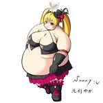 belly blonde_hair blush boots breasts fat gloves goth gothic hat highres mune0107 obese red_eyes weight_gain 