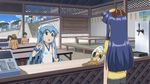  aizawa_chizuru animated animated_gif beach blue_hair dance dancing food hat ikamusume long_hair noodles ramen shinryaku!_ikamusume squid_girl tentacle 