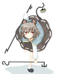  animal_ears basket bent_over blush chata_maru_(irori_sabou) grey_hair highres looking_at_viewer mouse_ears mouse_tail nazrin red_eyes simple_background smile solo tail touhou white_background 