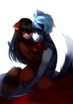  black_hair blue_eyes blue_fur blue_hair breasts canine female female_on_top fur hair interspecies kanel licking licking_lips long_hair male mammal nude on_top penetration plain_background red_body red_panda saliva sayuri sex short_hair sitting straight tongue white_background wolf 