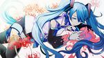  aqua_eyes aqua_hair bad_id bad_pixiv_id banned_artist detached_sleeves flower harano hatsune_miku long_hair lying necktie on_side skirt solo spider_lily thighhighs twintails very_long_hair vocaloid zettai_ryouiki 