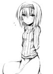  alice_margatroid arms_behind_back chata_maru_(irori_sabou) flat_chest greyscale looking_at_viewer monochrome short_hair simple_background sketch solo touhou white_background 
