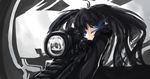  aiming arceonn black_hair black_rock_shooter black_rock_shooter_(character) blue_eyes glowing glowing_eye gun long_hair reflection rifle scope solo twintails weapon 