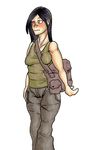  bag black_hair blue_eyes blush clothing female fenris49 hair human mammal not_furry plain_background shirt solo tank_top white_background 