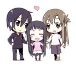  2girls ^_^ abec asuna_(sao) black_eyes black_hair brown_eyes brown_hair chibi closed_eyes heart kirito long_hair lowres multiple_girls official_art pantyhose sword_art_online yui_(sao) 