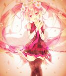  bad_id bad_pixiv_id flower hair_flower hair_ornament hatsune_miku head_tilt long_hair monaka_natsume necktie open_mouth pink_eyes pink_hair sakura_miku skirt solo thighhighs twintails very_long_hair vocaloid 