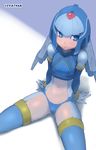  adapted_costume arm_support bad_id bad_pixiv_id blue blue_legwear blush character_name gloves helmet highres ladic leviathan_(rockman) looking_away navel robot rockman rockman_zero shadow sitting solo thighhighs white_gloves 