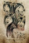  alectorfencer canine emotions female kuschel_garou line_art mammal model_sheet monochrome pigtails wolf 