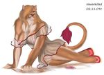  amber_eyes anthro big_breasts breasts claws dress feline female fur grin hair lion long_hair looking_at_viewer mammal neverkilled pose seductive sensual sheer_clothing shoes solo tail_tuft teeth tuft 