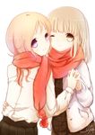  ;) ali_manami cardigan fukuji_mihoko holding_hands multiple_girls one_eye_closed red_scarf saki scarf short_hair smile takei_hisa yuri 
