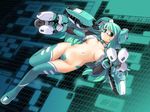  copyright_request glasses green_eyes green_hair jiji long_hair mecha_musume revealing_clothes solo 