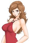  1girl aoyama_sunao artist_request bare_shoulders breasts brown_eyes brown_hair character_request dress large_breasts long_hair lupin_iii mine_fujiko no_bra red_dress sideboob solo source_request tms_entertainment white_background 