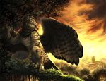  alectorfencer avian bird eagle evening harpy harpy_eagle landscape male nude scenery sitting solo tree wings wood 