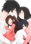  2girls ame_(ookami_kodomo) black_hair brown_eyes brown_hair closed_eyes dress facial_hair family father_and_daughter father_and_son hana_(ookami_kodomo) juugonichi_(wheeliex2) long_hair mother_and_daughter mother_and_son multiple_boys multiple_girls ookami_kodomo_no_ame_to_yuki ookami_otoko short_hair smile stubble yuki_(ookami_kodomo) 