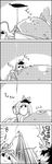  1girl 4koma bow comic fish fishing gap greyscale hat highres hook kamishirasawa_keine monochrome namazu onbashira scissors sitting smile tani_takeshi touhou translated yakumo_yukari yasaka_kanako yukkuri_shiteitte_ne 