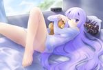  alarm_clock bare_shoulders barefoot bed bottomless clock convenient_leg doll_hug feet haganef inia_sestina lavender_hair long_hair lying muvluv muvluv_alternative muvluv_total_eclipse no_panties on_back on_bed one_eye_closed pillow purple_eyes rubbing_eyes solo stuffed_animal stuffed_toy teddy_bear toy very_long_hair waking_up 
