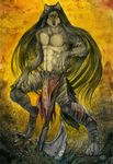  alectorfencer anthro axe hair loincloth long_hair male muscles pose rune solo topless warrior weapon 