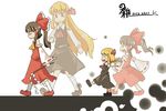  age_progression ascot blonde_hair bow hair_bow hakurei_reimu long_hair multiple_girls older outstretched_arms rumia short_hair touhou zassou_maruko 