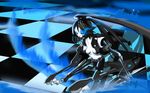  1girl black_rock_shooter black_rock_shooter_(cosplay) blue_eyes bone bones breasts calne_ca cleavage crossover highres insect machine skeleton vocaloid 