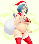  1girl bag bikini blue_eyes blue_hair breasts christmas creatures_(company) fur-trimmed_legwear fur_trim game_freak hat heart heart_background large_breasts milf navel nintendo open_mouth plump pokemon pokemon_(game) pokemon_sm ponytail pubic_hair red_bikini red_legwear santa_hat solo standing suiren&#039;s_mother_(pokemon) swimsuit thighhighs tof tongue underboob 