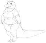  alligator bottomless breasts chubby claws clothed clothing female fgs half-dressed hindpaw monochrome nostrils open_mouth partially_clothed paws plain_background pussy reptile ridges scales scalie sefeiren shirt sketch smile solo white_background 