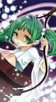  bucket green_eyes green_hair hair_bobbles hair_ornament haou kisume short_hair slit_pupils solo touhou twintails wooden_bucket 