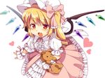  :d bad_id bad_pixiv_id blonde_hair blush dress flandre_scarlet frilled_dress frills hat heart lolita_fashion matatabi_maru open_mouth red_eyes side_ponytail simple_background smile solo stuffed_animal stuffed_toy sweet_lolita teddy_bear touhou white_background wings wrist_cuffs 