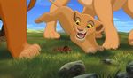  disney feline female feral grass green_eyes happy hindpaw jumping kiara kovu lion lioness little macro mammal micro nala paws prideland pridelands red_eyes rock savannah scared screencap simba size_difference sky teeth the_lion_king tiny yellow_sclera 