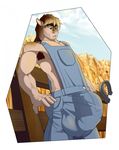  balls biceps brown_hair bulge dungarees equine farm fasttrack37d green_eyes hair horse human hybrid hyper male mammal muscles pecs penis solo transformation 