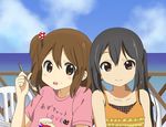  black_hair brown_eyes brown_hair casual dress hirasawa_yui k-on! long_hair md5_mismatch multiple_girls nakano_azusa ryoutan short_hair side_ponytail twintails 