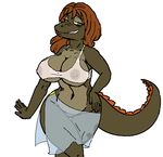  breasts crocodile female green_eyes long_tail nipples plain_background reptile scalie sheer_clothing translucent vdisco white_background wide_hips 