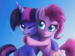  blue_eyes couple cutie_mark duo equine female feral friendship_is_magic hair horn horse hug mammal multi-colored_hair my_little_pony one_eye_closed pink_hair pinkie_pie_(mlp) pony purple_eyes purple_hair raikoh-illust smile twilight_sparkle_(mlp) unicorn wink 