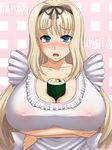  1girl between_breasts blonde_hair blue_eyes blush breast_hold breasts crossed_arms erect_nipples female huge_breasts kusugawa_sasara long_hair nipples open_mouth see-through to_heart_2 tomite 