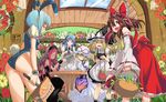  :d absurdres animal_ears ass bare_legs basket bespectacled blonde_hair bow braid brown_hair bunny_ears bunnysuit dark_skin detached_sleeves dress eudetenis fake_animal_ears flower genderswap genderswap_(mtf) glasses hair_bow hair_tubes hakurei_reimu hat hat_bow hat_ribbon highres izayoi_sakuya kirisame_marisa long_hair maid_headdress morichika_rinnosuke multiple_girls open_mouth original pink_hair ribbon short_hair silver_hair single_braid smile touhou twin_braids veil wrist_cuffs yakumo_yukari 