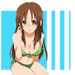  bikini breasts brown_eyes brown_hair cleavage front-tie_top glasses k-on! large_breasts long_hair navel side-tie_bikini sinko smile swimsuit wet yamanaka_sawako 