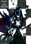  black_hair black_rock_shooter black_rock_shooter_(character) blue_eyes guitar gun highres instrument long_hair midriff satou_samu scar shorts solo stitches twintails weapon 