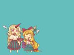  azuma_seiji bad_id bad_pixiv_id blonde_hair cup drink horn horns hoshiguma_yuugi ibuki_suika long_hair multiple_girls oni orange_hair ribbon sakazuki touhou 