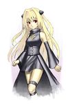  bare_shoulders blonde_hair buckle detached_sleeves dress gothic_lolita k+ konjiki_no_yami lolita_fashion long_hair red_eyes solo thigh_strap to_love-ru 