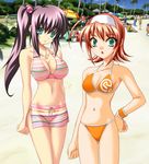  :o ahoge bikini bou breasts cleavage day green_eyes hair_bobbles hair_ornament hairband hand_on_hip jewelry kimi_ga_nozomu_eien large_breasts multiple_girls muvluv muvluv_altered_fable necklace non-web_source pink_hair purple_hair side_ponytail striped striped_bikini striped_swimsuit suzumiya_akane swimsuit tsukiji_tae wristband 