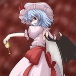  bat_wings blue_hair bococho cup drinking_glass red_eyes remilia_scarlet solo touhou wine_glass wings 